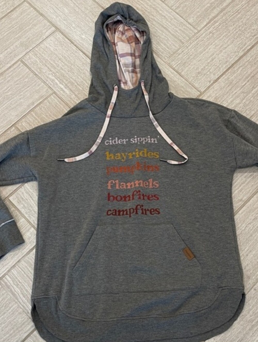 Kids Gray Hooded Pullover with Autumn Text